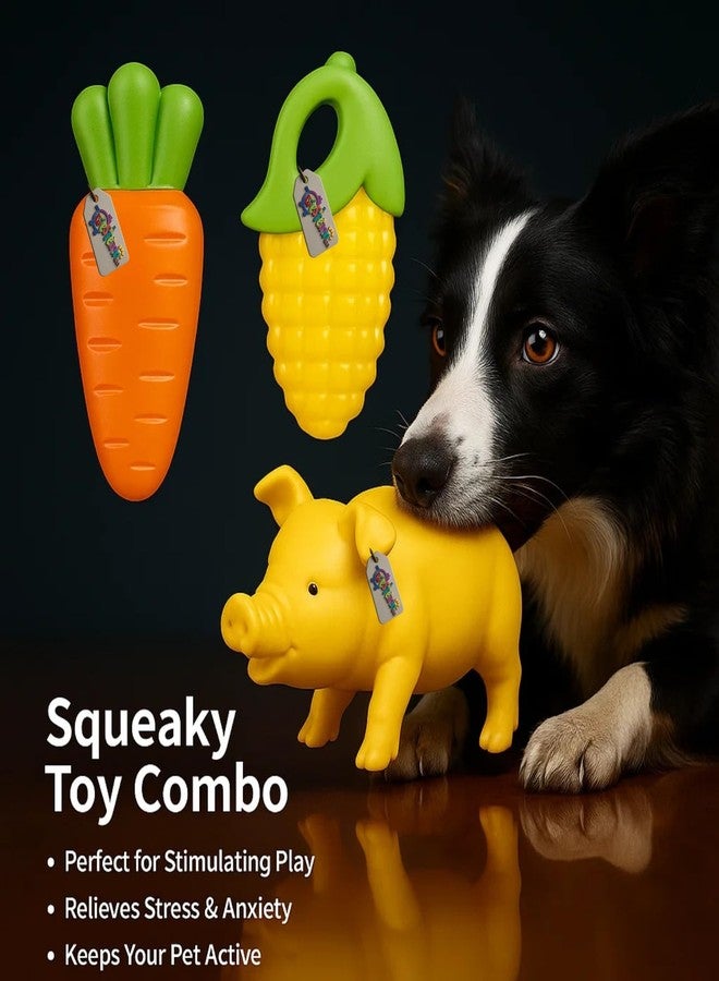 Western Era Pig, Carrot & Corn Squeaky Dog Toy Combo | Rubber Chew Toys with Built-in Squeakers for All Breeds | Interactive Fun for Puppies & Dogs | Ideal for Fetch, Teething, Training & Indoor Play - Image 5